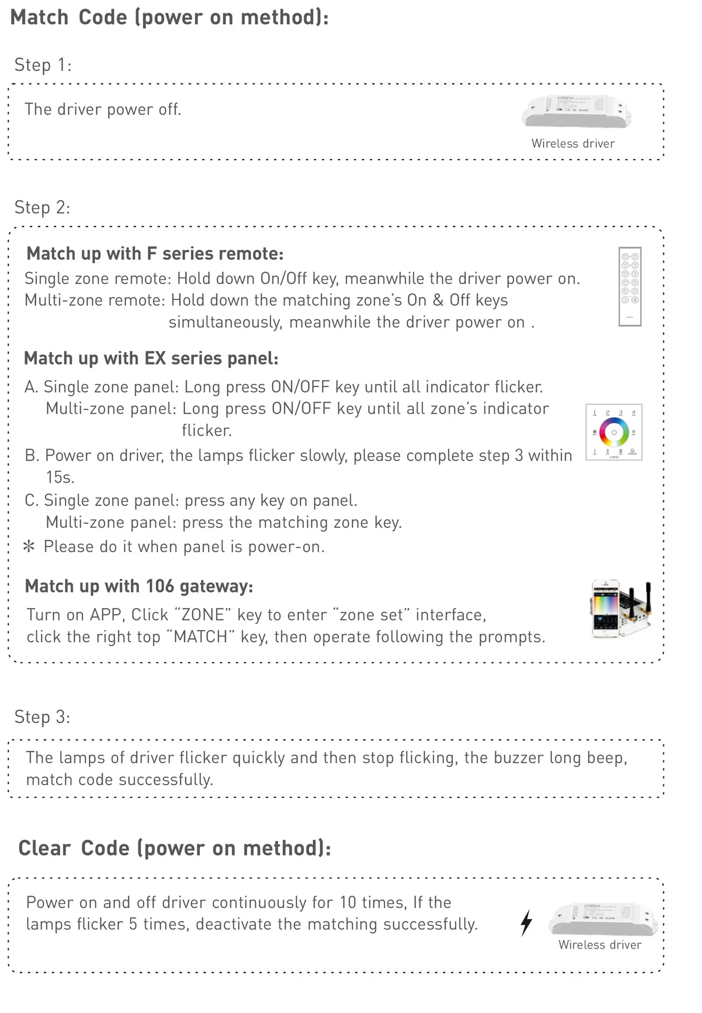 CV RF 2.4GHz Wireless Receiver 5/12/24V DC, 12Amax. 3A × 4CH, 0-100 Dimming level, IP20. F4-3A  LTECH Wireless Receiver
